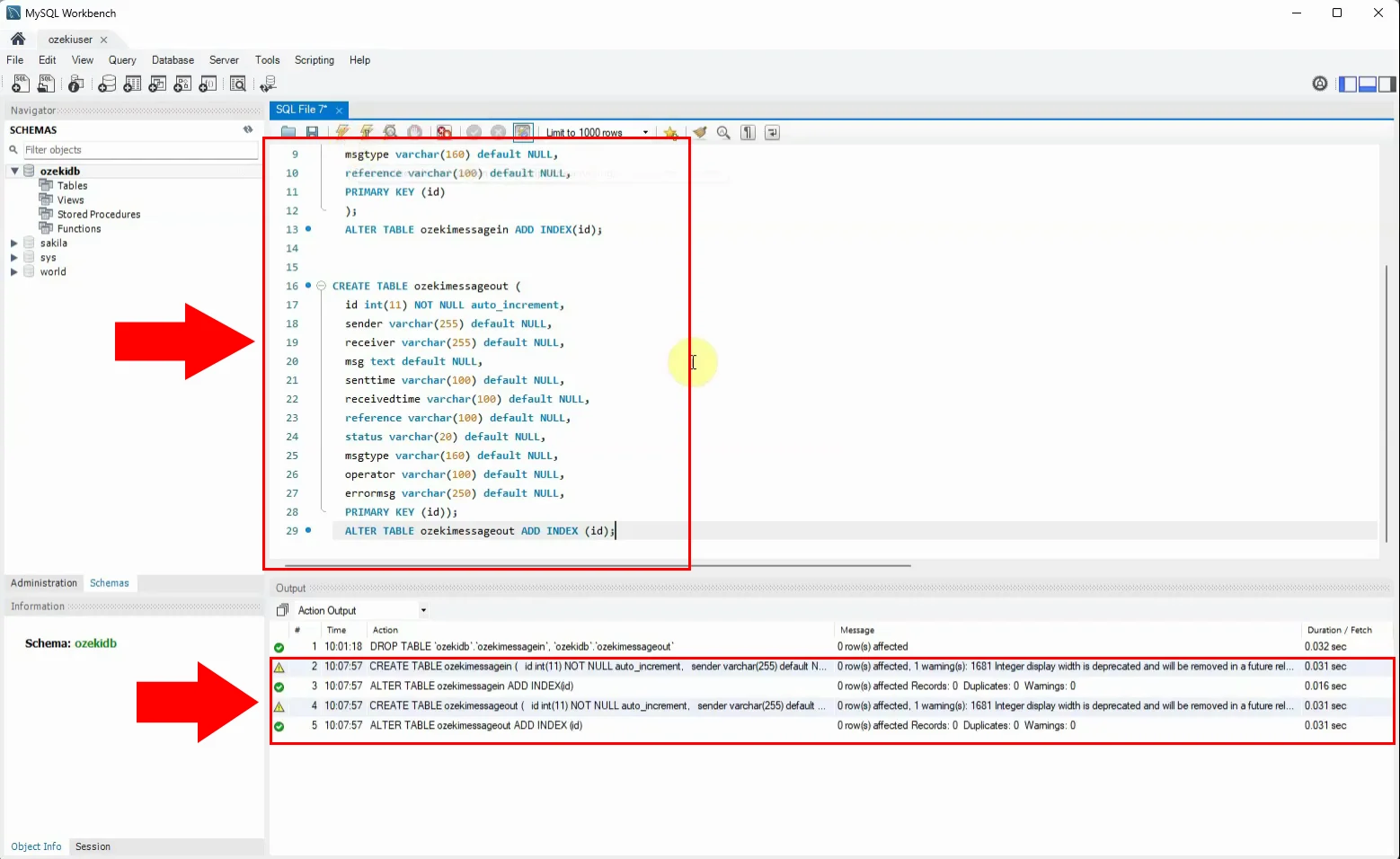 Create database tables