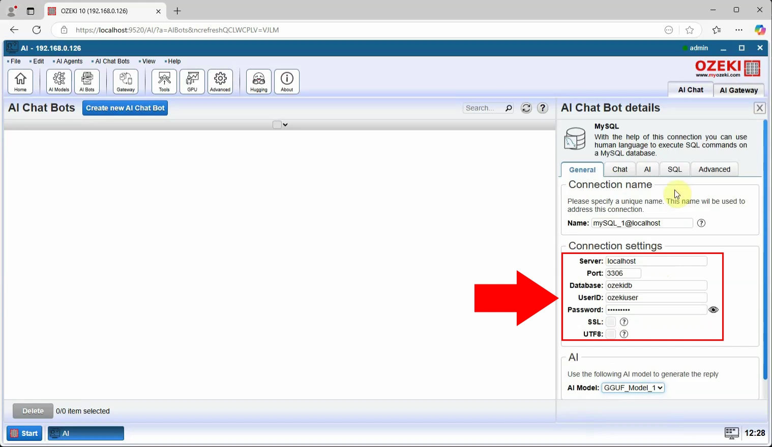 Configure database connection details