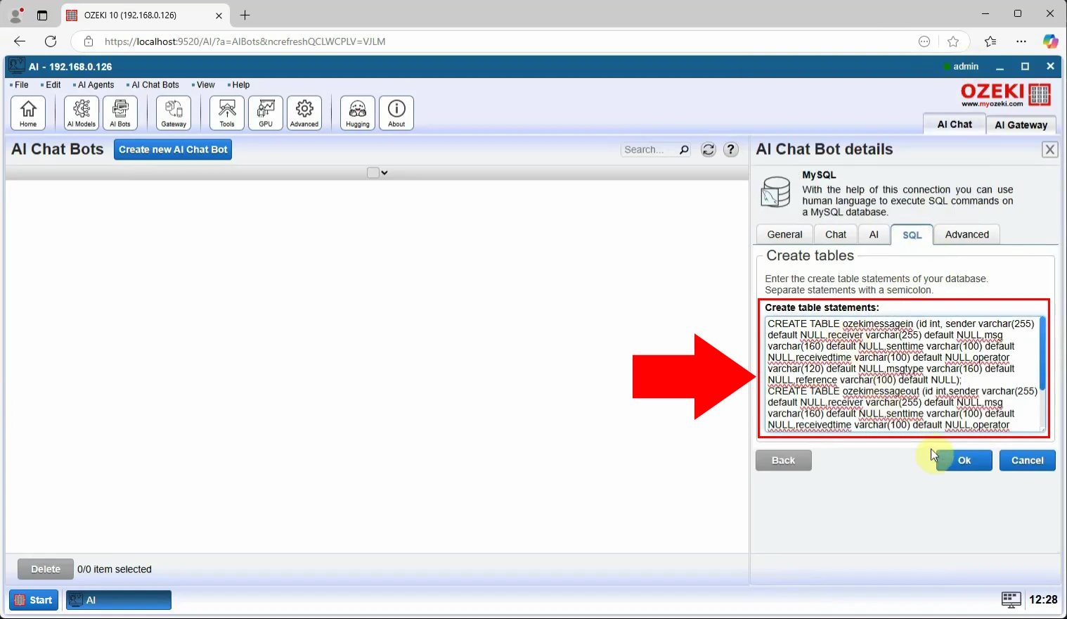 Insert create table statements