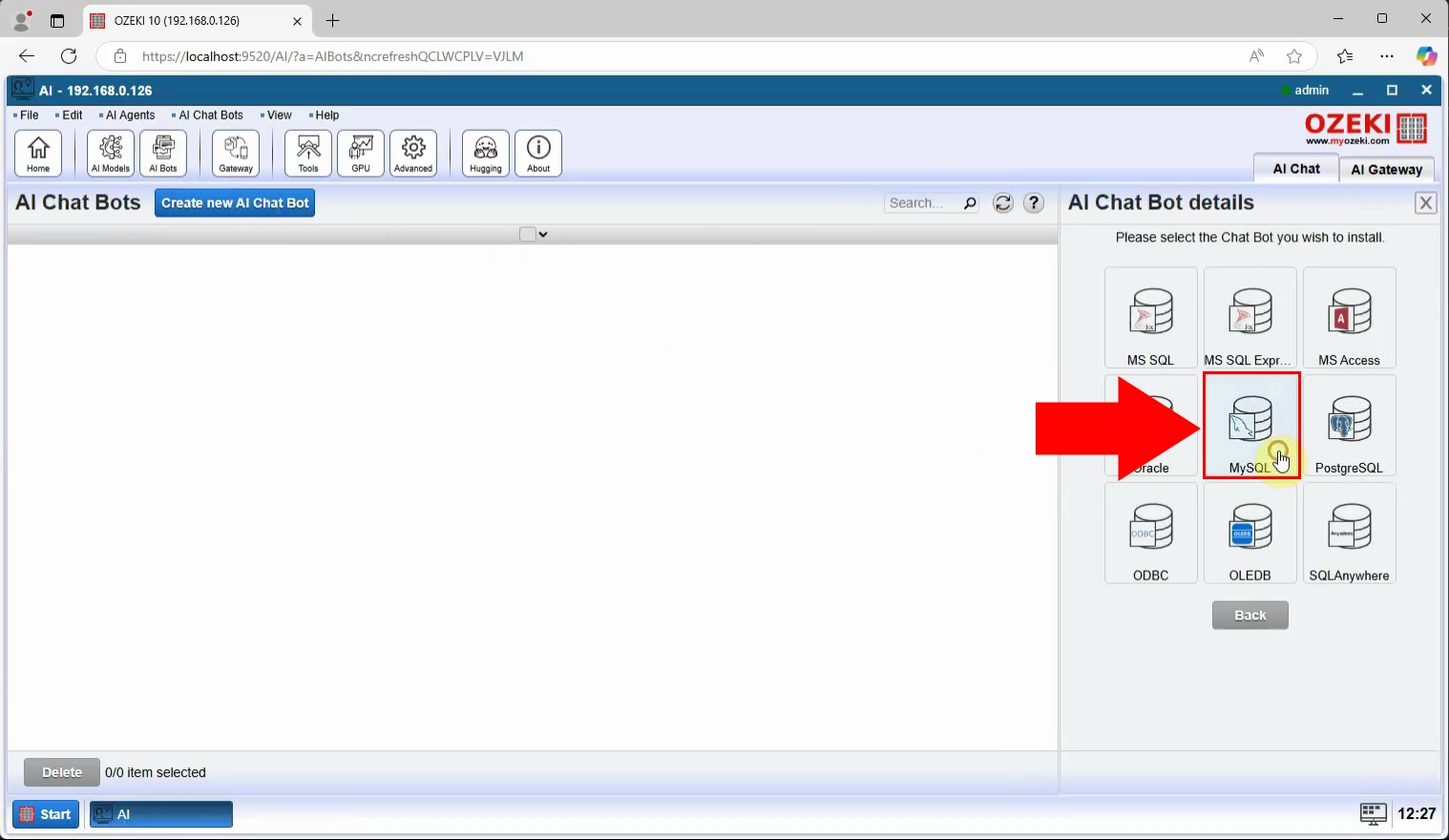 Select SQL database type