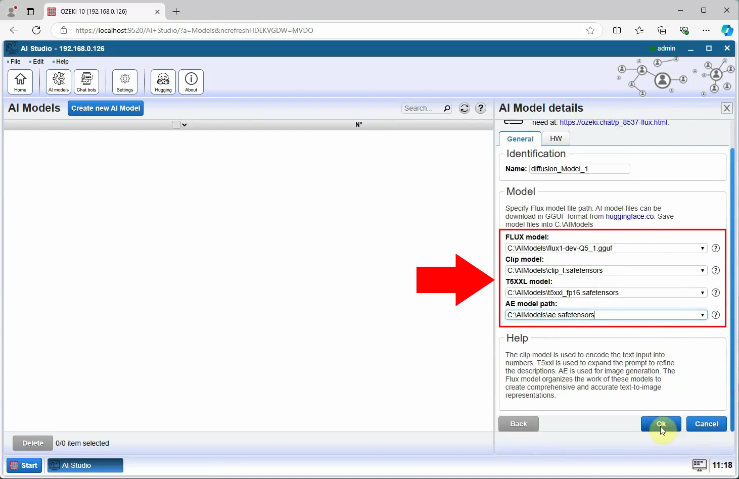 Set model files to Diffusion AI model