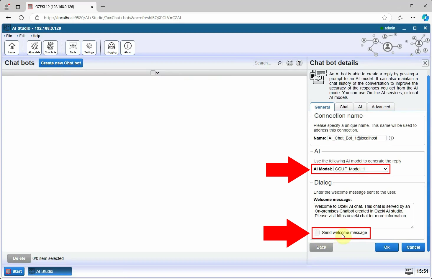 Select model file and disable welcome message