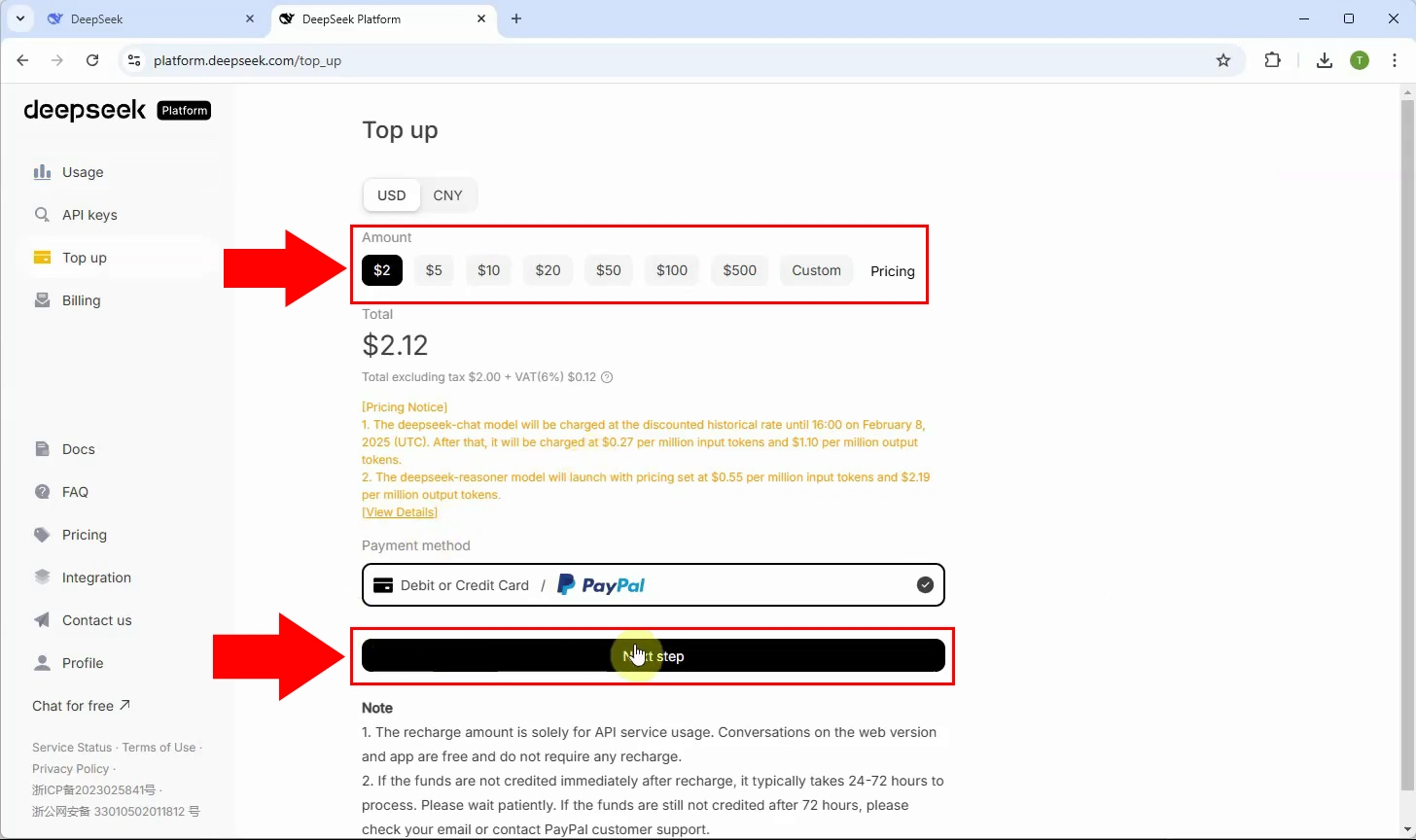 Select amount of Top up