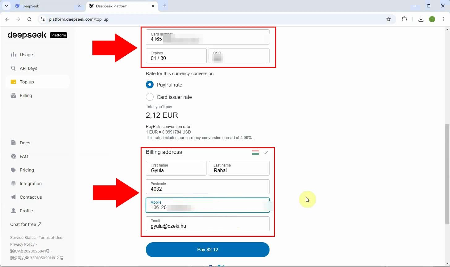 Fill card and billing details