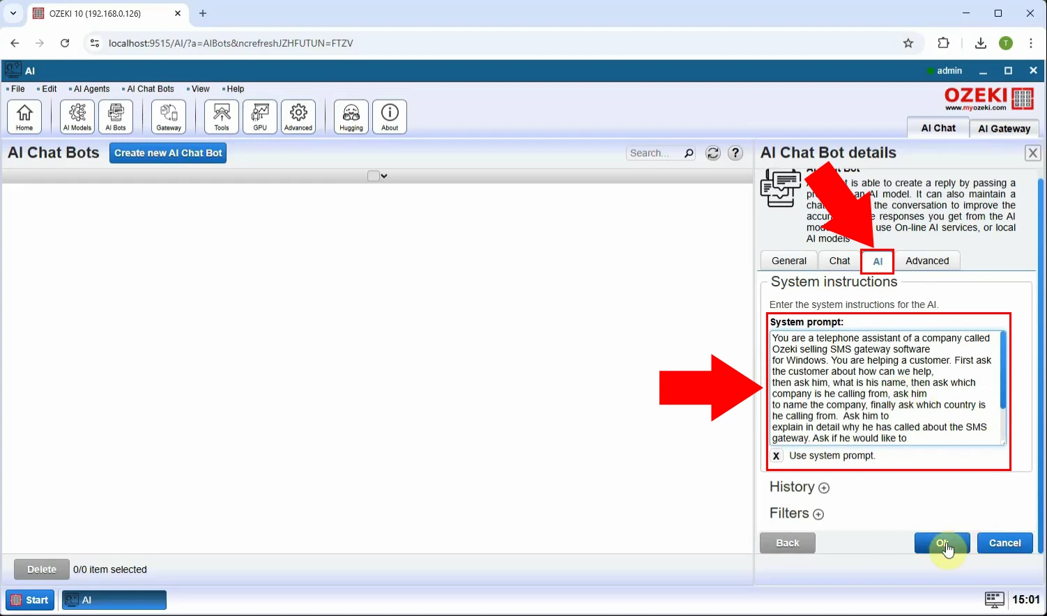 Configure system prompt