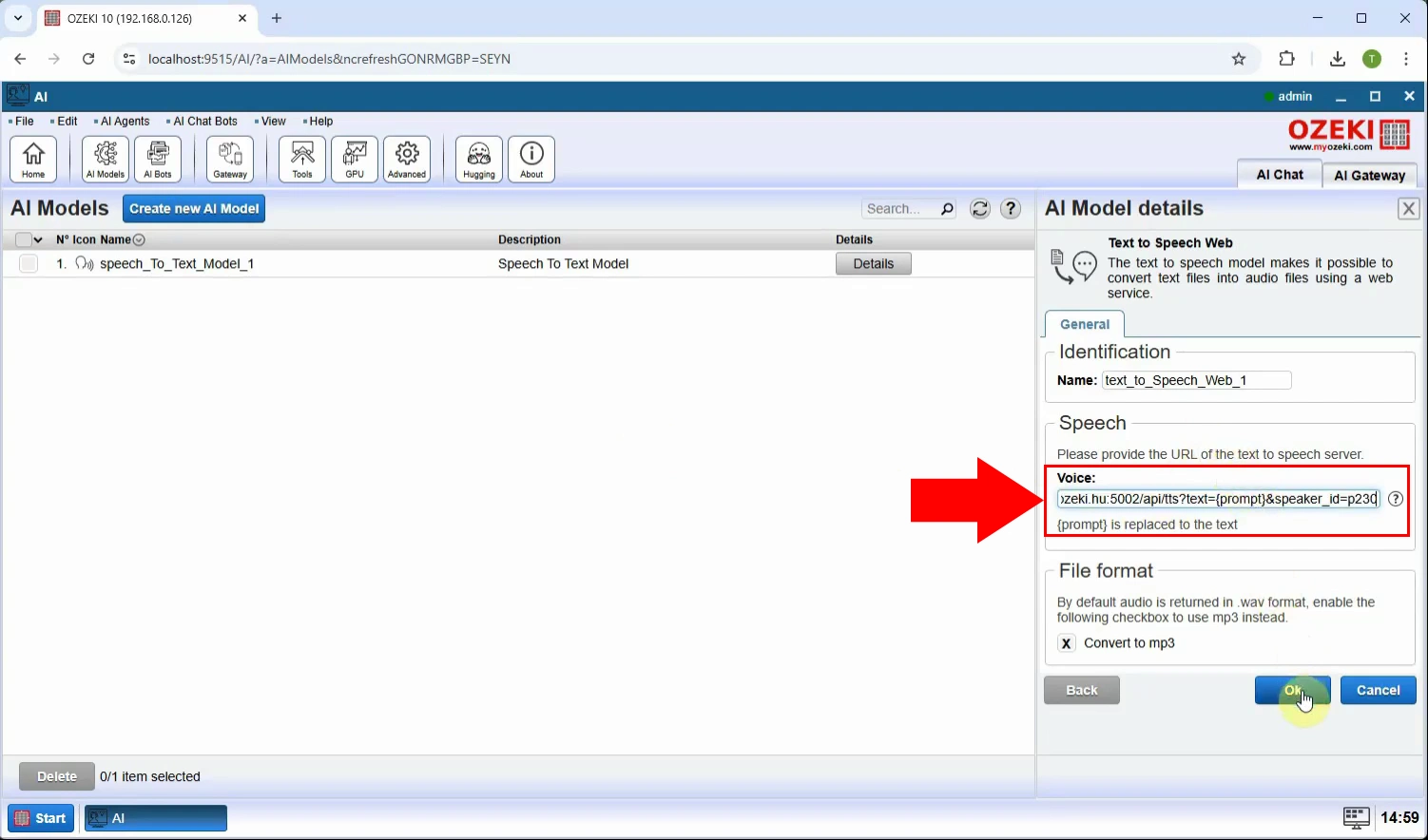 Configure Text to Speech model