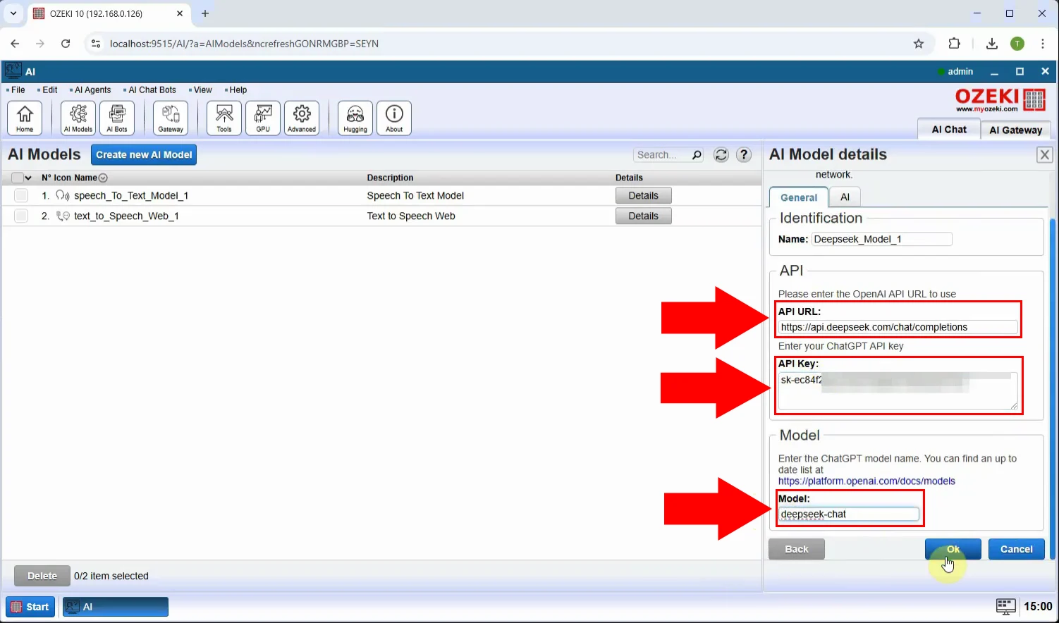 Configure Chat GPT model details